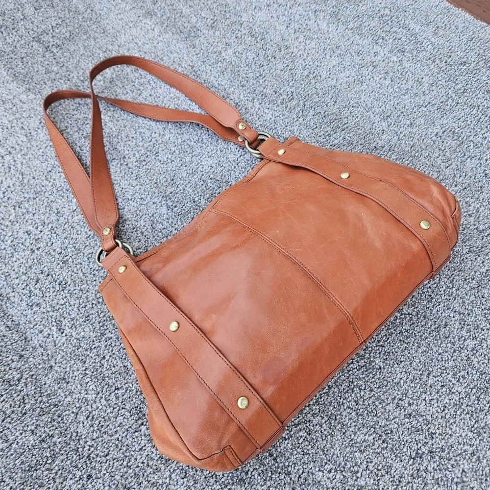 HOBO International Toffee Brown Leather Shoulder Bag Wanderlust Lining VTG Purse